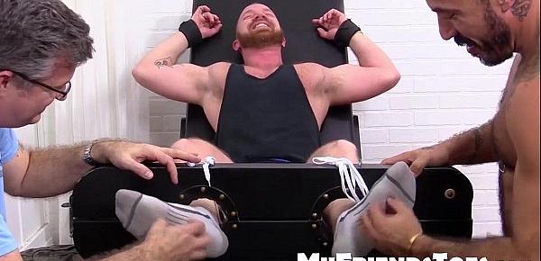  Hairy gay dude Red gets tied down and tickled on the chair